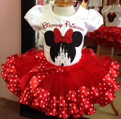 Red Minnie Mouse Tutu, Minnie Birthday Princess Castle Birthday outfit, Disney Castle Birthday outfit