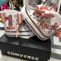 Rose Gold Personalized Bling Converse, Rose Gold shoes, Custom Converse, Custom Baby Shoes, Custom sneakers