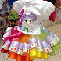 Lalaloopsy Birthday theme ,polka dot Ribbon Tutu, Rainbow Lalaloopsy Birthday Tutu Outfit Birthday shirt