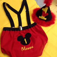 Mickey Mouse baby boy cake smash, 1st birthday outfit, Mickey Mouse birthday 3 piece outfit