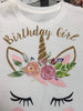Camisa de cumpleaños personalizada de unicornio, camisa de unicornio floral rosa y dorada, camisa de unicornio