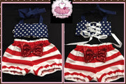 4th of July baby two piece body suit, Fourth of July outfit, blue star top red white stripe bubble bloomers