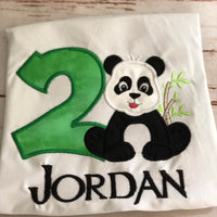 Panda Bear Birthday Shirt, Girls or Boys Panda Applique Embroidered Tee Shirt,Personalized Monogrammed Panda Shirt