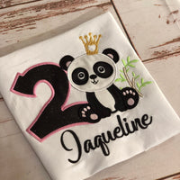 Panda birthday outfit, Panda bear shirt, polka dot ribbon trim tutu dress set, Pink Panda tutu