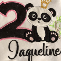 Traje de cumpleaños de panda, camisa de oso panda, conjunto de vestido de tutú con ribete de cinta de lunares, tutú de panda rosa