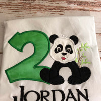 Panda Bear Birthday Shirt, Girls or Boys Panda Applique Embroidered Tee Shirt,Personalized Monogrammed Panda Shirt
