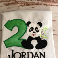 Camiseta de cumpleaños de oso panda, camiseta bordada con apliques de panda para niñas o niños, camiseta de panda con monograma personalizada