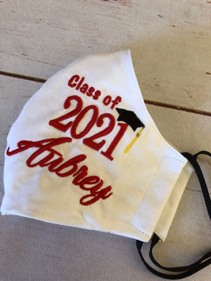 Graduation personalized Face mask, custom 2022 mask, Cotton Face mask, custom embroidery mask, any color theme