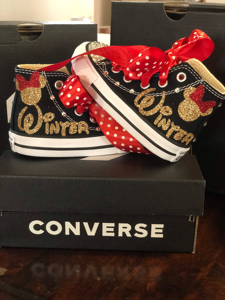 Minnie Mouse Personalized Bling Converse, Minnie Mouse theme shoes