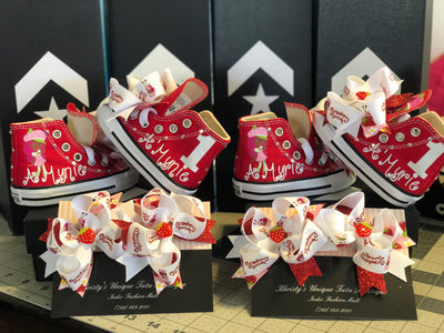 African American Strawberry Shortcake themed Bling Converse, personalized converse shoes, Custom Dark Skin Strawberry Shortcake Baby Shoes