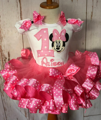 Pink Miss Mouse Birthday Tutu Outfit, Pink Mouse Dress, Pink Polka Dot tutu outfit