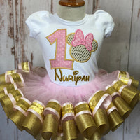 Minnie Mouse Pink and Gold Birthday Tutu Outfit,Minnie Mouse Birthday Tutu, Minnie Mouse Dress