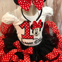 Classic Red and Black Minnie mouse theme polka dot birthday outfit