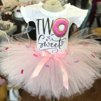 Sweet theme birthday outfit, Two Sweet tutu, Donut theme birthday outfit, Sweet Donut shirt