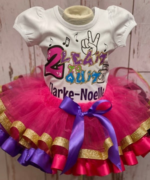 2 Legit to Quit Birthday tutu ribbon trim outfit, 90's hip hop birthday outfit