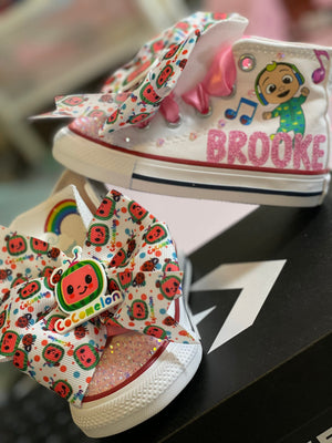 Cocomelon themed Bling Converse, Melon personalized converse shoes, baby custom Converse, Bling Custom sneakers