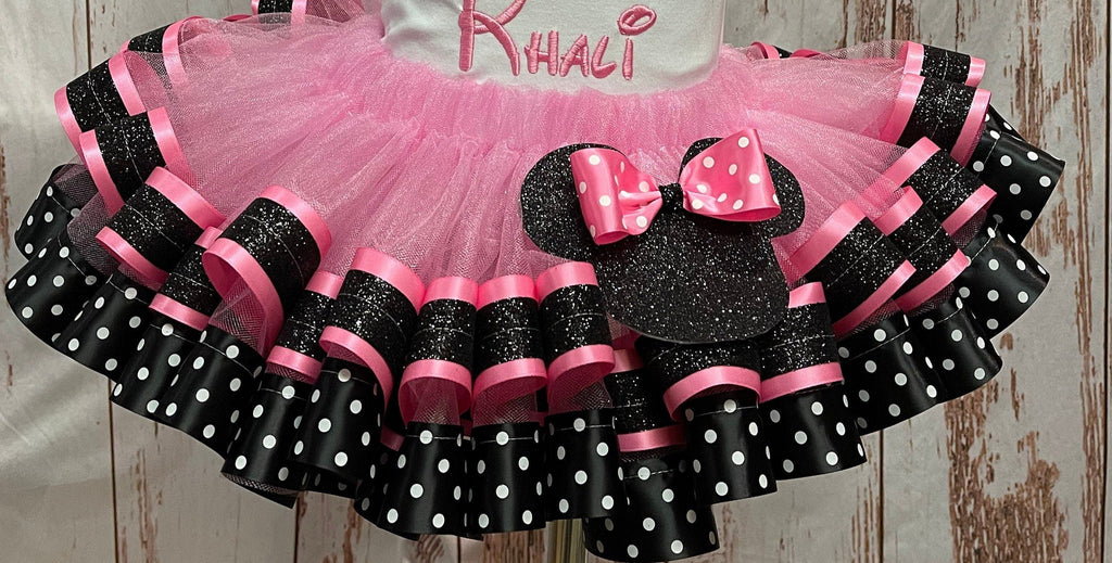 Pink Minnie Mouse polka dot ADULT size Tutu Only, Pink and Black Minnie Mouse Tutu