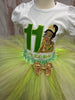 Traje de tutú de princesa Tiana tema cumpleaños, camisa de princesa Tiana, tutú verde y marfil