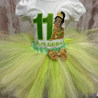 Princess Tiana Theme Birthday tutu outfit, Princess Tiana shirt, Green and Ivory Tutu