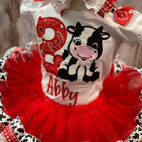 Cow Theme Tutu Birthday Outfit, Farm Animal Theme Birthday, Cow Birthday Shirt,Barnyard Cow Birthday Tutu, Any color theme, Any Age
