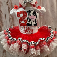 Cow Theme Tutu Birthday Outfit, Farm Animal Theme Birthday, Cow Birthday Shirt,Barnyard Cow Birthday Tutu, Any color theme, Any Age