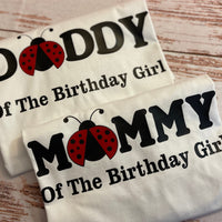 Camisas de cumpleaños familiares con tema de Lady Bug, camisa de mamá de Ladybug, camisa de papá de Ladybug