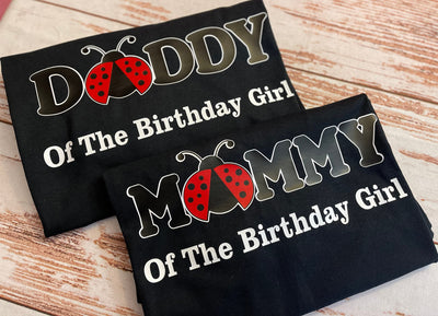 Camisas de cumpleaños familiares con tema de Lady Bug, camisa de mamá de Ladybug, camisa de papá de Ladybug