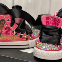 Boss Baby temática Bling Converse, Boss Baby zapatos converse personalizados, Fuschia y Gold custom Converse, zapatillas personalizadas