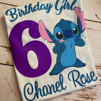 Lilo and Stitch Theme Family camisetas de cumpleaños, Stitch glitter camiseta de cumpleaños