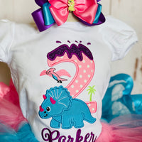 Traje de tutú de cumpleaños de dinosaurio, tutú de dinosaurio de niña, camisa de dinosaurio de niña, traje de cumpleaños de dinosaurio, traje de cumpleaños de dinosaurio de niña