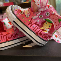 Strawberry Shortcake themed Bling Converse, personalized converse shoes, Custom Converse, Custom Baby Shoes, Custom sneakers