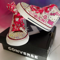 Hello Kitty Kawaii themed Bling Converse, Kitty Bling Converse, personalized converse shoes, Custom Hello Kitty Shoes, Custom Bling Chucks