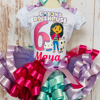 Traje de cumpleaños del tema de la casa de muñecas de Gabby, tutú de la casa de muñecas de Gabby, vestido de la casa de muñecas de Gabby
