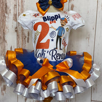 Blippi Theme Ribbon Tutu Birthday Outfit,Blippi tutu outfit,Blippi shirt, Blippi Dress