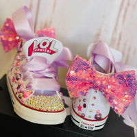 LOL Suprise Center Stage custom shoes, Center Stage bling converse, LOL Bling shoes