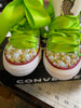 La princesa y la rana temática Bling Converse, Princess Tiana zapatos converse personalizados, Converse personalizados dorados, zapatillas personalizadas