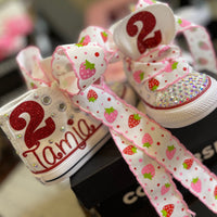 Strawberry Shortcake themed Bling Converse, personalized converse shoes, Custom Converse, Custom Baby Shoes, Custom sneakers