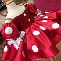 Vestido rojo de Minnie Mouse, vestido de primer cumpleaños de Minnie Mouse, vestido rojo de Minnie Mouse