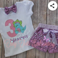 Dinosaur theme Sequin Shorts and Shirt Outfit