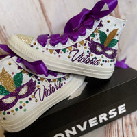 Mardi Gras theme Personalized Bling Converse, Mardi Gras custom shoes, Custom Converse Shoes