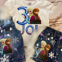 Frozen Theme Denim Outfit, Elsa Anna Vest and Skirt, Frozen Party Outfit, Frozen Theme Denim set