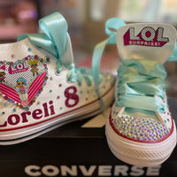 LOL Suprise Personalized Bling Converse, rainbow doll custom shoes, rainbow L O L shoes