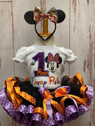 Traje de cumpleaños de lunares de Minnie mouse de Halloween, vestido de Minnie Mouse de Halloween, traje de tutú de Minnie Mouse naranja púrpura negro, vestido de Minnie Mouse
