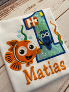Finding Nemo Birthday Shirt, Girls or Boys Nemo Inspired Applique Embroidered Tee Shirt,Personalized Monogrammed Finding Nemo Squirt Shirt