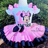 Minnie mouse Hot pink and Black birthday outfit, Pink Minnie Mouse Dress, Minnie Mouse Tutu Outfit, Minnie Mouse Dress