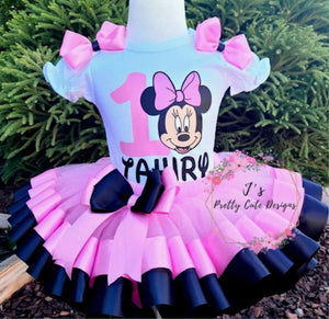 Minnie mouse Hot pink and Black birthday outfit, Pink Minnie Mouse Dress, Minnie Mouse Tutu Outfit, Minnie Mouse Dress