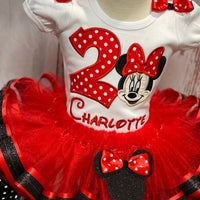 Traje de tutú de cumpleaños de lunares de Minnie Mouse rojo, vestido de Minnie Mouse rojo