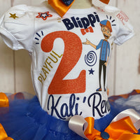 Blippi tema cinta tutú traje de cumpleaños, traje de tutú Blippi, camisa Blippi, vestido Blippi