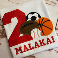 Sport Theme Birthday Shirt, Soccer Baseball Football basketball birthday shirt, Football Embroidered shirt, Baseball birthday shirt