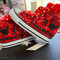 Minnie Mouse Personalized Bling Converse, Minnie Mouse theme shoes, Red Pink White or Black themed shoes